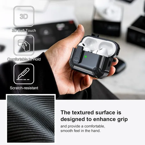 Miniatura 3 de RFUNGUANGO Funda protectora para AirPods Pro de 2ª generación con kit de limpieza, funda rígida militar con cerradura para funda de carga de AirPod
