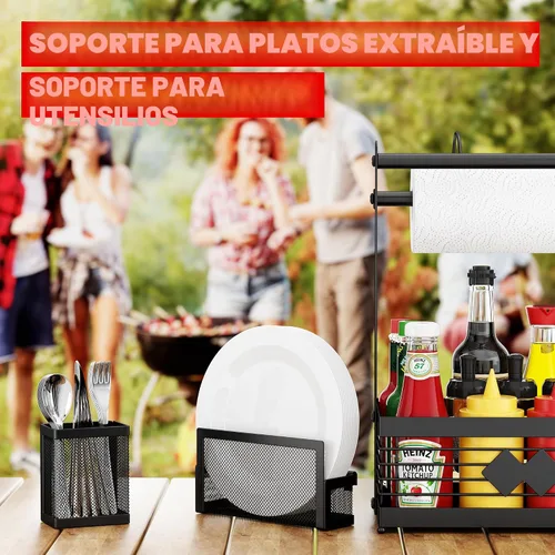 Miniatura 5 de Organizador de Parrilla para Parrilla al Aire Libre, Organizador de Barbacoa con Soporte de Toalla de Papel de Camping y Soporte de Platos