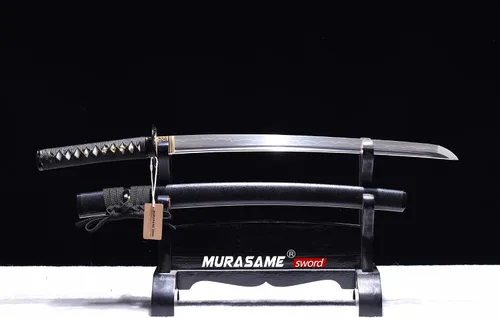 Miniatura 6 de MURASAME - Espada Wakizashi T10 de acero templado con arcilla, hamon real, hecha a mano, lista para la batalla
