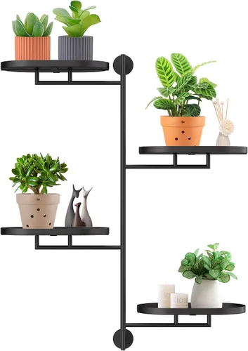 Miniatura 8 de Estantes giratorios de ventana para múltiples plantas en interiores, soporte de esquina de metal de 2 niveles negro soporte flotante para pared