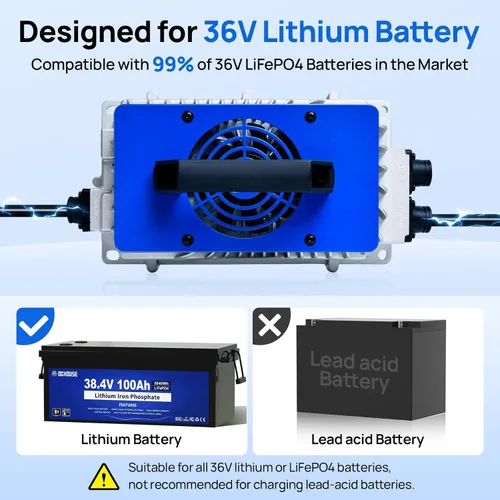 Miniatura 4 de DC HOUSE Cargador de batería de litio de 36 V 25 A, cargador rápido de 900 W, eficiencia de carga ≥ 93%, resistente al agua anticaídas