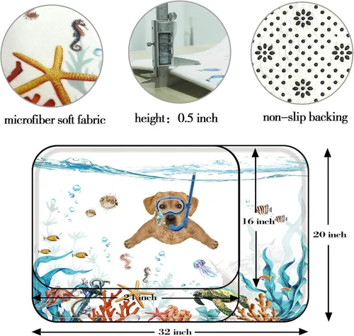 Miniatura 2 de Fowocu Divertidas alfombras de baño pequeñas para perro, alfombras de baño de animales marinos y océanos, absorbentes de agua, antideslizantes