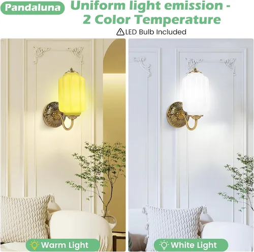 Miniatura 2 de Aplique de pared vintage, lámpara de vidrio de leche blanca, aplique de pared antiguo Art Deco de 5.5 pulgadas para dormitorio, baño, sala de estar