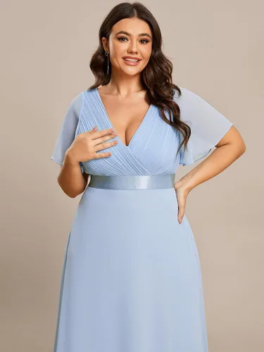 Miniatura 132 de Ever-Pretty Vestido formal para mujer, Navidad, Año Nuevo, cuello en V, gasa, talla grande, largo hasta el suelo, vestido de dama de honor