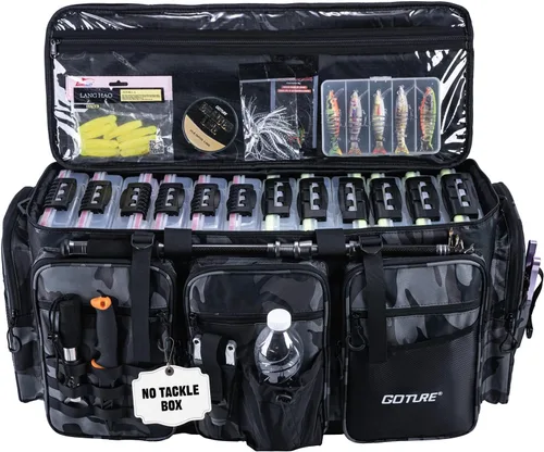 Miniatura 13 de Goture Bolsa Grande para Aparejos, Almacena Hasta 8PCS 3700 Plus 4PCS 3600 Bandejas para Aparejos (No Incluidas), Bolsa de Pesca Grande Resistente