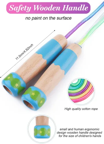 Miniatura 2 de Cuerda de Saltar para Niños, Lorvain Cuerda de Saltar Ajustable, Cuerdas de Saltar para Niños con Mango de Madera para Niñas y Niños, Cuerdas