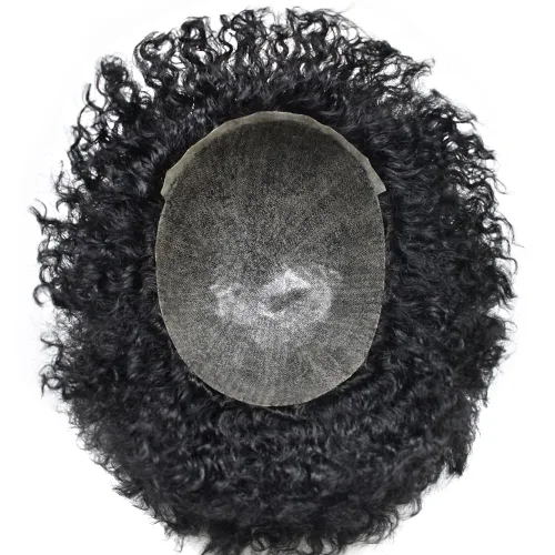 Miniatura 5 de Afro Toupee para hombres negros, piel de polietileno completa, inyección de PU, sistema de reemplazo de cabello humano afro ondulado