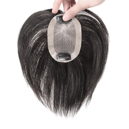 Miniatura 9 de RemeeHi Toppers de cabello humano recto corto 7.1 in hecho a mano clip en postizo para cubrir el cabello blanco cinta toupee Wiglet 2.0x2.8 in rojo