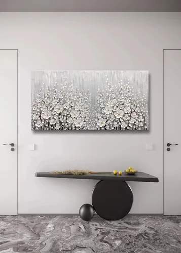 Miniatura 5 de V-inspire Arte, 24x48 Pulgadas Pinturas Blanco Margarita Flor Pintura Al óleo 3D Pintado a Mano Sobre Lienzo Arte Abstracto Arte Madera Dentro