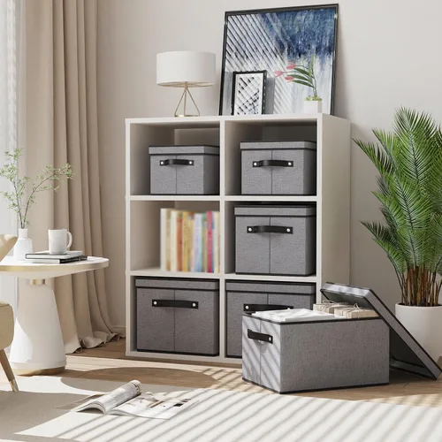 Miniatura 2 de Contenedor de almacenamiento plegable, caja de almacenamiento de 10.2 x 7.8 x 6.7 pulgadas con tapa, organizador de armario para organizar con asas