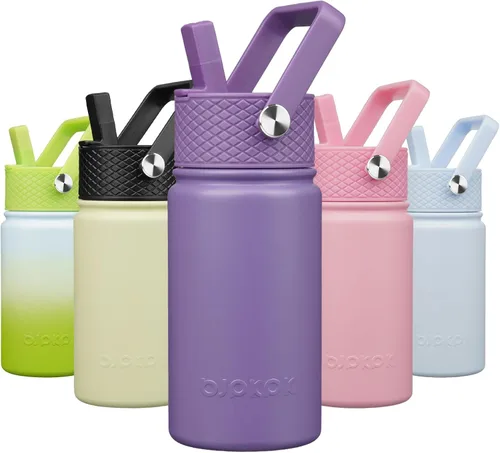 Miniatura 11 de BJPKPK Botella de agua aislada con tapa con pajilla, bonitas botellas de agua de 15 onzas, termo de metal de acero inoxidable, vasos reutilizables