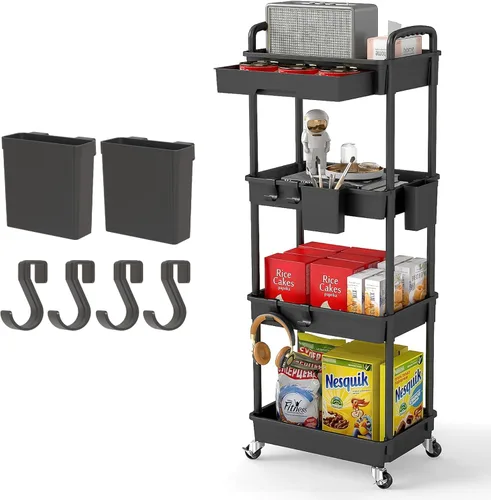 Miniatura 7 de Carrito rodante de 3 niveles con cajón, carrito de servicio REBECAT hecho de organizador de almacenamiento multifuncional para cocina, baño, sala