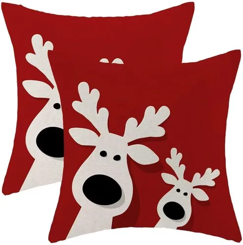 Miniatura 10 de AEIOAE Juego de 2 fundas de almohada de Navidad de 12 x 20 pulgadas, color rojo ciervo, alce y ciervo, fundas decorativas de lino de Navidad
