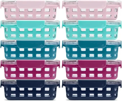 Miniatura 13 de Ello Duraglass - Juego de 3 recipientes de vidrio para almacenamiento de alimentos de 3.4 tazas con funda de silicona y tapas de plástico herméticas