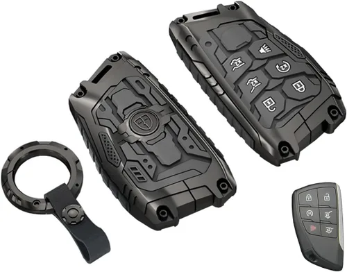 Funda de llavero resistente para Chevy Tahoe Suburban GMC Yukon, entrada sin llave, control remoto, funda protectora con llavero de 6 botones (negro)