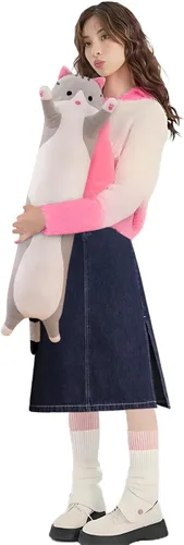 Miniatura 27 de shangman Bonita muñeca de gato de peluche, bonita almohada de peluche suave de caricaturas, almohada larga para dormir, regalo del día de San Negro