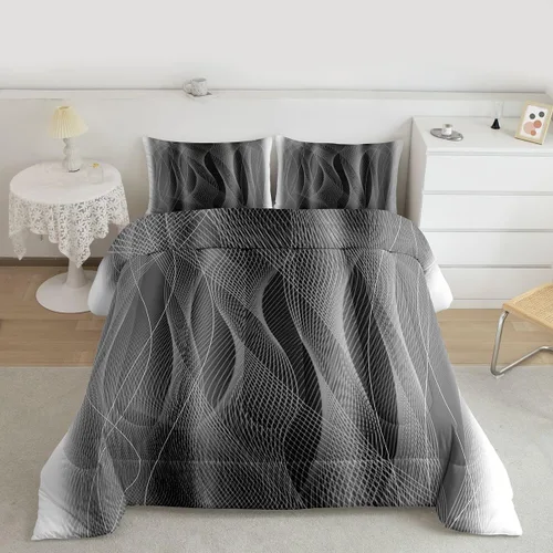 Miniatura 10 de jejeloiu Juego de edredón rojo y negro para niños y niñas, edredón rojo degradado, tamaño individual, geometría desordenada, óxido, juego de ropa