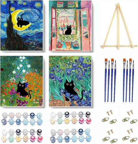 Miniatura 11 de VIGEGU Paquete de 4 pinturas por números para adultos, lienzo enmarcado, con caballete de madera, pintura por números para niños de 8 a 12 años