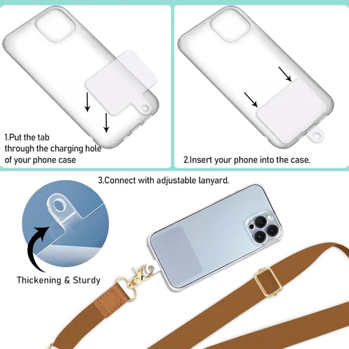 Miniatura 5 de Cordón para teléfono Piefly, correa cruzada para teléfono, cordones para teléfono celular para alrededor del cuello, de la muñeca, del hombro, Marrón