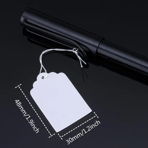 Miniatura 2 de Outus Paquete de 500 etiquetas de precio en blanco de 1.38 x 0.87 pulgadas, etiquetas de precio blancas con cuerda adjunta, etiqueta colgante