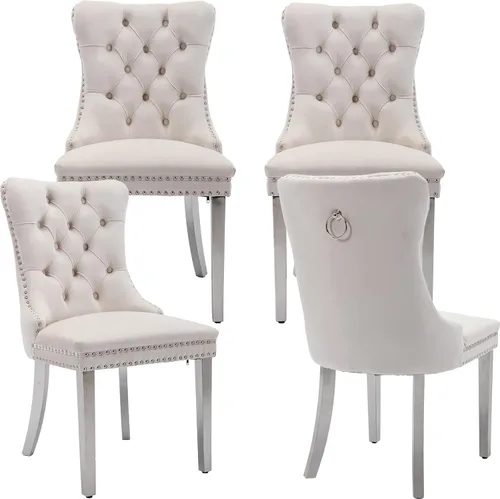 Miniatura 34 de Juego de 2 sillas de comedor modernas de mediados de siglo, sillas de cocina tapizadas de terciopelo beige, sillas de cocina y comedor, patas