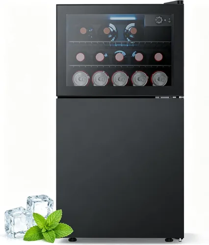Electactic Mini refrigerador de 2.6 pies cúbicos con congelador, refrigerador compacto de 2 puertas, enfriador de vino de bebidas independiente para