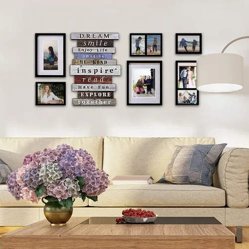 Miniatura 14 de J.M.Deco Marco de fotos de lujo con 4 ranuras para colgar en la pared con eslogan familiar Reunion con cubierta de cristal, collage de galería