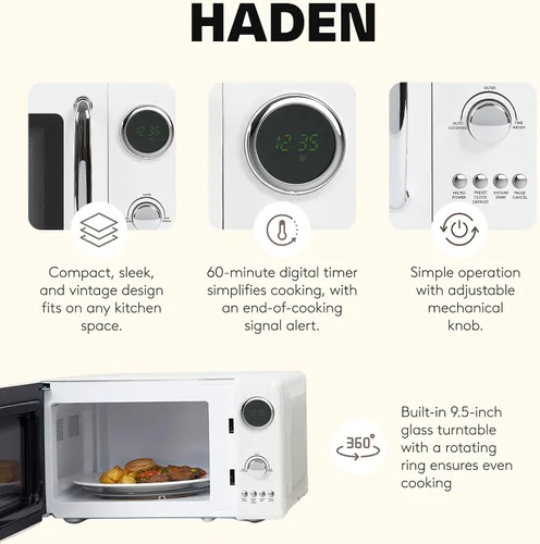 Miniatura 3 de Haden Horno microondas de 700 vatios y 0.7 pies cúbicos con controles digitales, descongelación e inicio instantáneo para encimera, pequeño negro