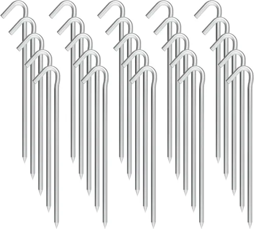 Miniatura 12 de Estacas de Tienda de Metal de 9 Pulgadas Resistente, Paquete de 8, Estacas de Lona de Acampar de Acero Galvanizado Antióxido, Estacas de Suelo