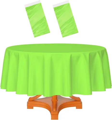 Miniatura 50 de HEIPINIUYE - Paquete de 2 manteles redondos de 84 pulgadas de plástico beige, manteles de mesa impermeables desechables para redondas, ideales