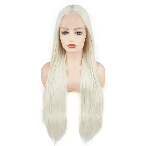 Miniatura 3 de Lvory - Pelucas de pelo liso súper largo de 25 pulgadas, resistente al calor, densidad pesada, sintética, con encaje frontal