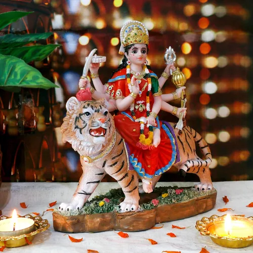 Miniatura 2 de alikiki Diosa hindú Durga Estatua grande – 8.5 pulgadas Dios indio Durga MATA Ídolo en la estatua de tigre India Murti Casa Oficina Templo Mandir