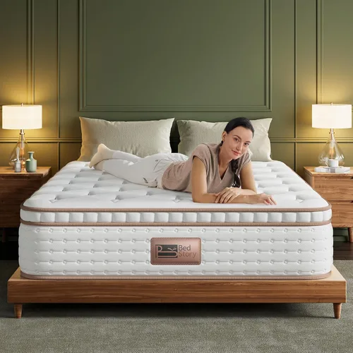 BedStory Colchón extra firme tamaño Queen – Colchón híbrido de 14 pulgadas para aliviar el dolor de espalda – Soporte lumbar ideal, aislamiento de