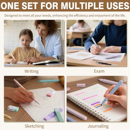 Miniatura 9 de 62 piezas de suministros escolares estéticos, bonitos suministros de regreso a clases, esenciales universitarios, set de papelería con estuche