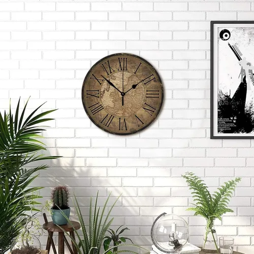 Miniatura 5 de Reloj de pared de madera de estilo vintage, mapa del viejo mundo, 10 pulgadas, rústico, redondo, de madera, sin tictac, silencioso, estilo retro