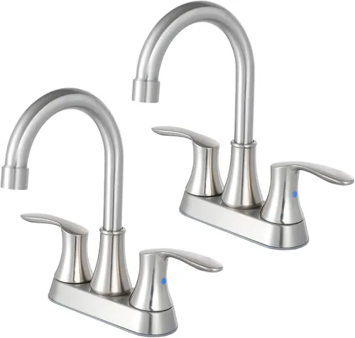 Friho Juego de 2 grifos de baño de níquel cepillado, juego central sin plomo, moderno, comercial, de 2 manijas, para lavabo de baño, juego de 2, 3
