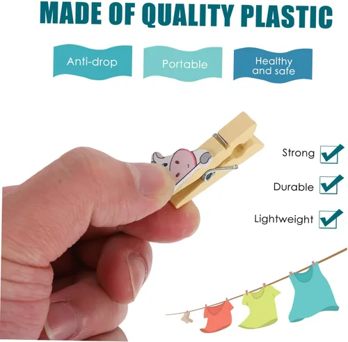 Miniatura 8 de COLLBATH Paquete de 5 clips de fotos de madera con cuerdas, soportes decorativos para fotos, manualidades y pancartas, clips compactos y colgantes