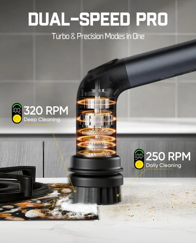Miniatura 2 de Fanttik G9 Práctico limpiador eléctrico inalámbrico giratorio, motor MagnaStorm, doble velocidad, 5 cabezales de cepillo, pantalla LED, IPX7 Negro