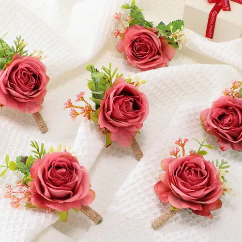 Miniatura 7 de Sherr Juego de 20 ramilletes de rosas y boutonniere, ramillete de muñeca de flores, pulsera de pulsera para novio y hombre, boutonniere de boda