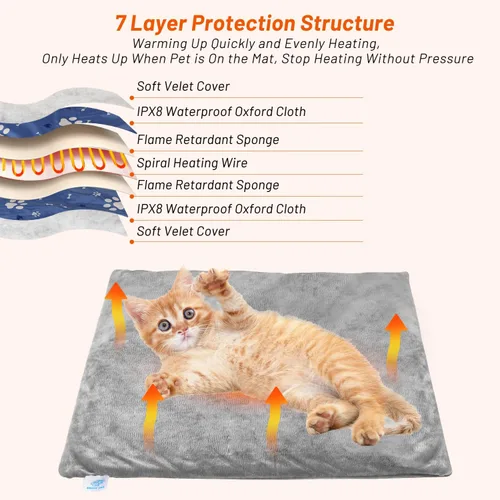 Miniatura 3 de Cama térmica para gatos de interior, almohadilla térmica eléctrica para mascotas para perros y gatos con temporizador, almohadilla térmica de 9