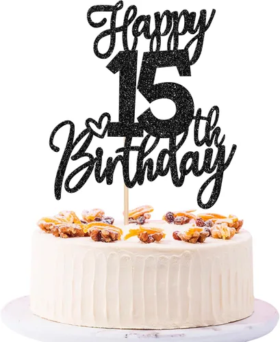 1 pieza Decoración de pastel de feliz 15 cumpleaños, decoración de pastel de cumpleaños de brillo, Felicidades a los 15 años, decoración de pastel
