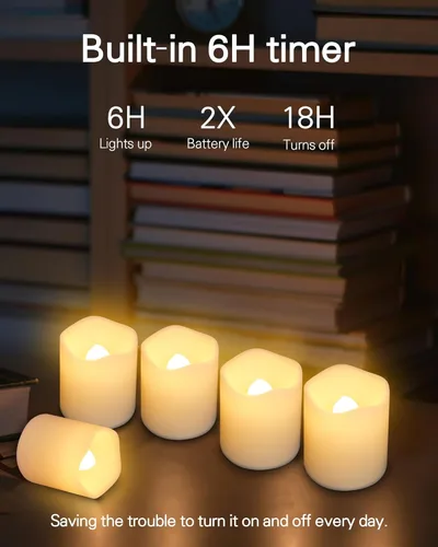Miniatura 2 de SHYMERY Velas votivas sin llama con temporizador, paquete de 12 velas LED parpadeantes que duran 15 días, 18 horas de apagado en 24 horas, velas