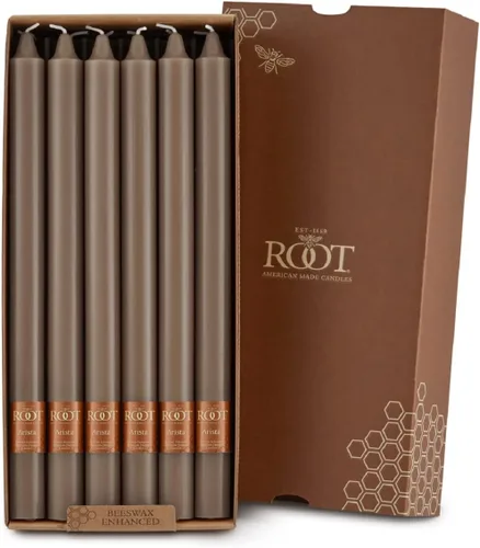 Root Candles Portobello - Juego de velas de cena sin perfume sin goteo de cera de abejas mejoradas Smooth Arista™ en caja, 12 pulgadas