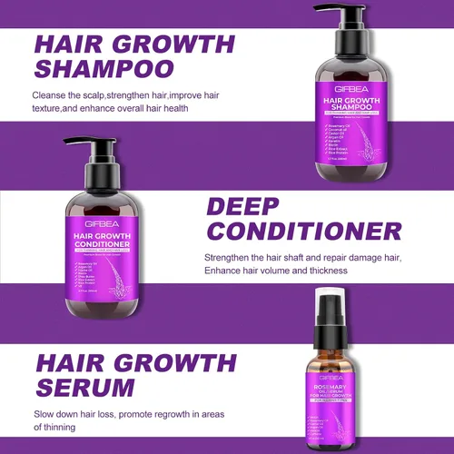 Miniatura 4 de Set de champú y acondicionador para el crecimiento del cabello con aceites de romero, biotina, argán y ricino para cabello adelgazante, dañado
