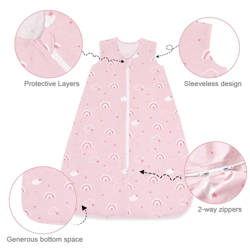 Miniatura 3 de david's kids Saco de dormir 100% algodón orgánico para bebé de 6 a 12 meses, mantas suaves para bebé con cremallera de 2 vías, paquete de 2 cómodos