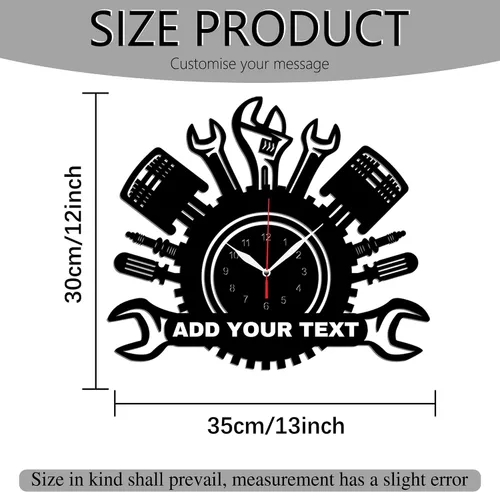 Miniatura 6 de Reloj de Pared Personalizado para Garaje, Letrero de Metal para Garaje Reloj de Pared de Herramientas Mecánicas de Reparación de Automóviles con Luz