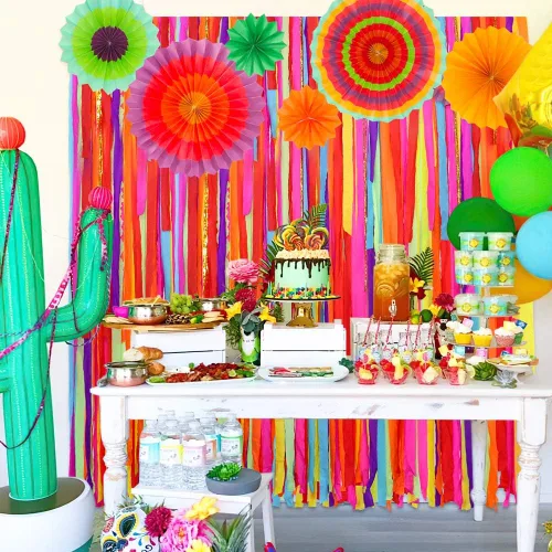 Miniatura 7 de Telón de fondo de fiesta mexicana con abanicos de papel, decoración de fiesta mexicana del Cinco de Mayo, telón de fondo para boda, novia, baby
