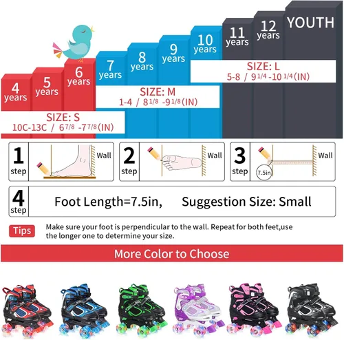 Miniatura 4 de Nattork Patines de ruedas para niños y niñas, patines cuádruples ajustables de 4 tamaños con todas las ruedas iluminadas - regalo de cumpleaños