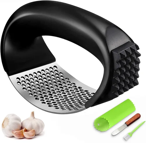 Miniatura 8 de Mecedora de prensa de ajo, trituradora de ajo de acero inoxidable, accesorios de cocina profesional, picadora de ajo con mango ergonómico, pelador