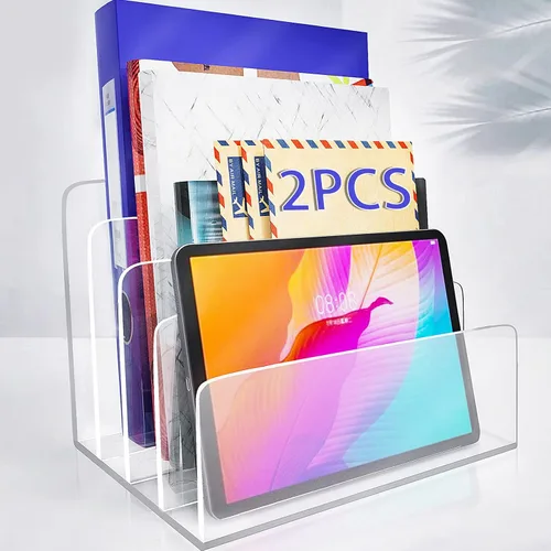 Miniatura 8 de Organizador de archivos de acrílico transparente, clasificador de soporte de archivos de acrílico de 4 secciones, organizador de escritorio